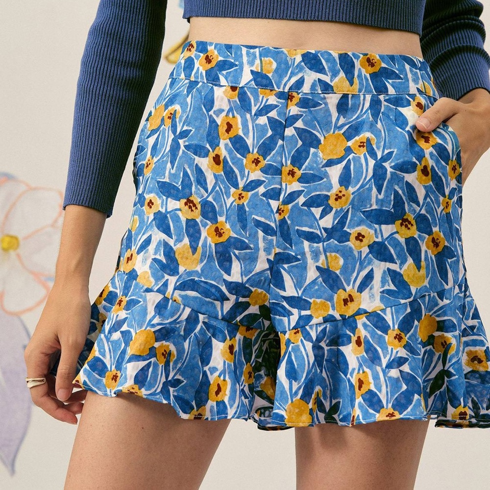 NWT Rihoas Ruffle Trim Wide-leg Shorts